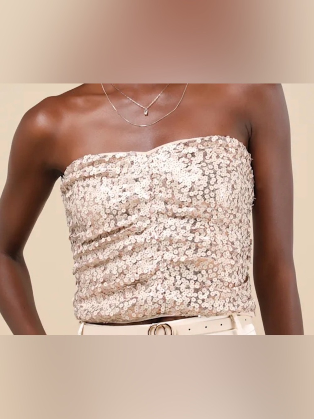 Lulus Rose Gold Sequin Strapless Crop Top NWT Sparkly Party Glam - Picture 4 of 9